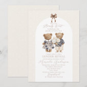 Invitation Elegant Watercolor Teddy Bear blue bow Baby Shower (Devant / Derrière)