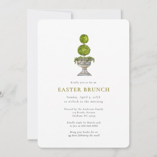 Invitation Elegant Watercolor Topiary  Easter brunch  (Devant)
