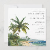Invitation Elegant Watercolor Tropical Beach Photo Wedding (Devant)