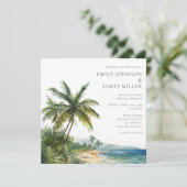 Invitation Elegant Watercolor Tropical Beach QR Code Wedding (Debout devant)