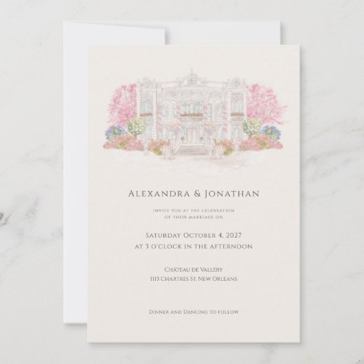 Invitation Elegant Watercolor Villa Wedding  (Devant)