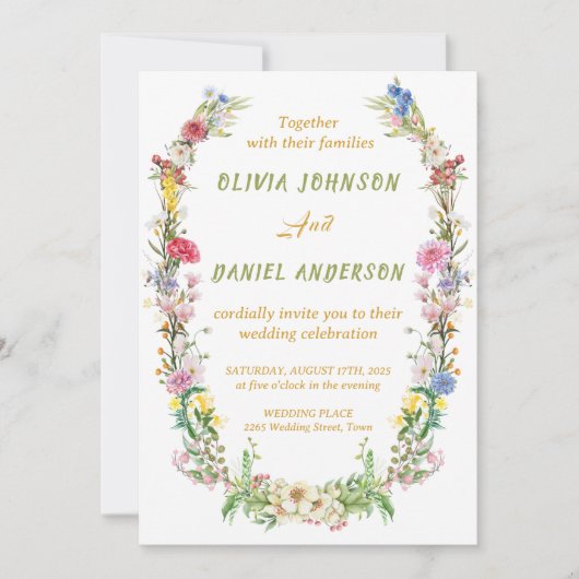Invitation Elegant Watercolor Wild Flowers Wedding (Devant)