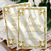 Invitation Elegant Wedding Cream White Faux Silk Gold Diamond