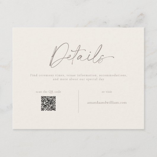 Invitation Elegant Wedding Details Card with QR Code (Devant)