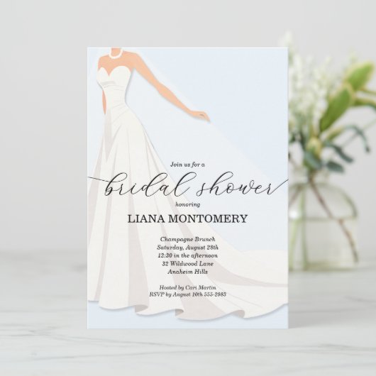 Invitation Elegant Wedding Dress Blue Bridal Shower (Debout devant)
