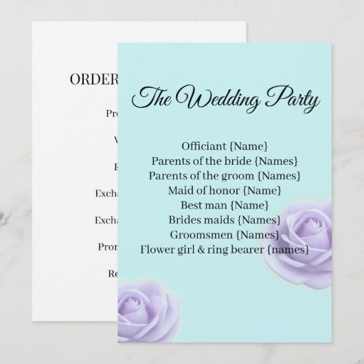 Invitation Elegant Wedding Program & Wedding Party Guide (Devant / Derrière)