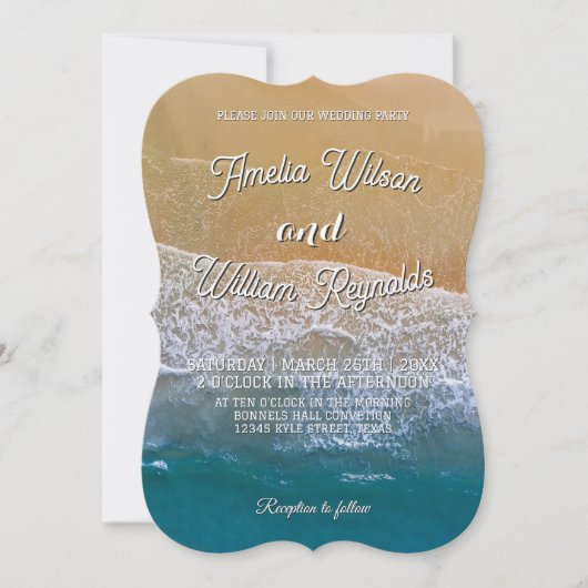 Invitation Elegant Wedding Sea Waves Sand Beach (Devant)