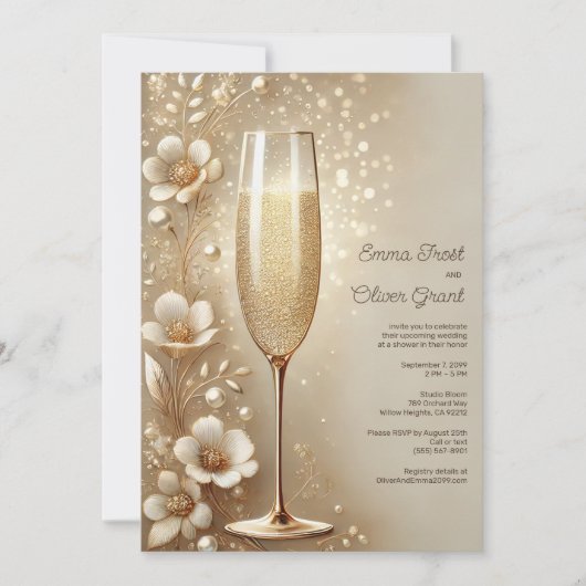 Invitation Elégant Wedding shower Champagne avec Accents Or (Devant)