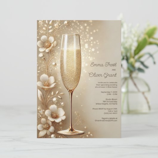 Invitation Elégant Wedding shower Champagne avec Accents Or (Debout devant)