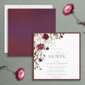 Invitation Elégant Wedding shower d'aquarelle florale bordeau