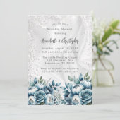 Invitation Elégant Wedding shower de bouquet bleu bleu argent (Debout devant)