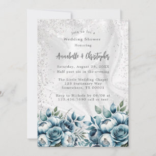 Invitation Elégant Wedding shower de bouquet bleu bleu argent
