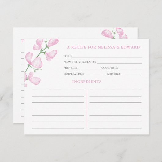 Invitation Elégant Wedding shower de recettes de fleurs roses (Devant / Derrière)