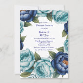 Invitation Élégant Wedding shower Floral bleu turquoise (Devant)