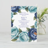 Invitation Élégant Wedding shower Floral bleu turquoise (Debout devant)