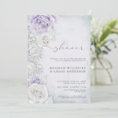 Invitation Élégant Wedding shower Lilac et Roses Blanches (Debout devant)