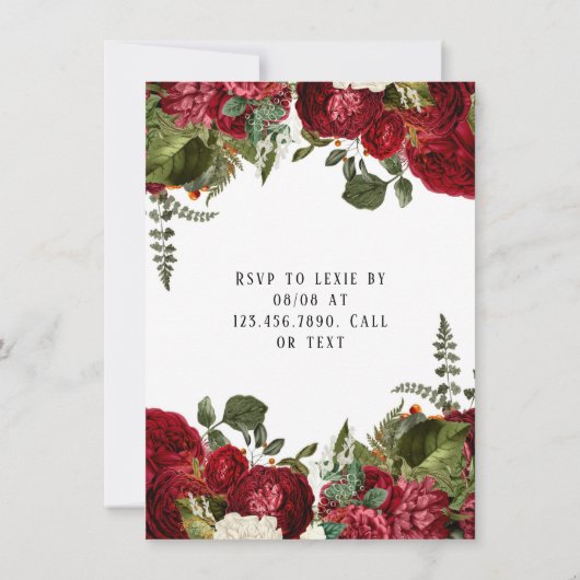 Invitation Élégant Wedding shower Ruby Red Peonies (Dos)