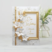 Invitation Elegant Wedding White Embossed Gold Diamond Floral (Debout devant)
