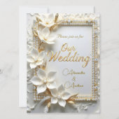 Invitation Elegant Wedding White Embossed Gold Diamond Flower (Devant)