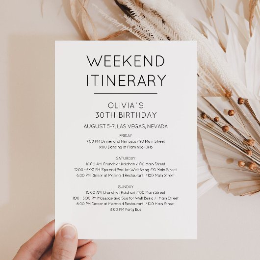 Invitation Elégant Week-end Anniversaire Itinéraire Invitatio