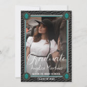 Invitation Élégant Western Black Leather Photo Graduation (Devant)