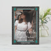 Invitation Élégant Western Black Leather Photo Graduation (Debout devant)