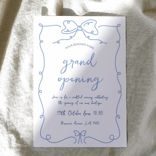 Invitation Elegant Whimsical Bows Blue Business Ouverture de