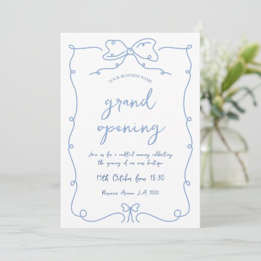 Invitation Elegant Whimsical Bows Blue Business Ouverture de  (Debout devant)
