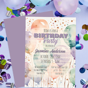 Invitation Elégant Whimsy Pastel Aquarelle Balloon Anniversai