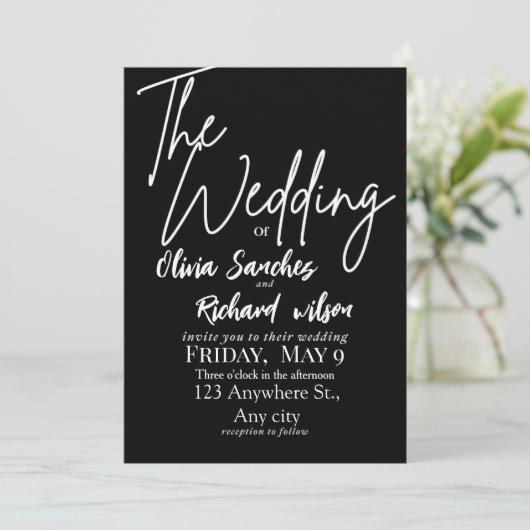 Invitation Elegant White and Black Simple Wedding  (Debout devant)