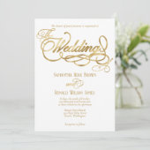 Invitation Elegant White and Faux Gold Calligraphy Wedding (Debout devant)