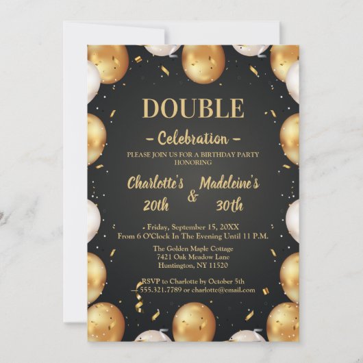 Invitation Elegant White and Gold Balloons  Joint Birthday (Devant)