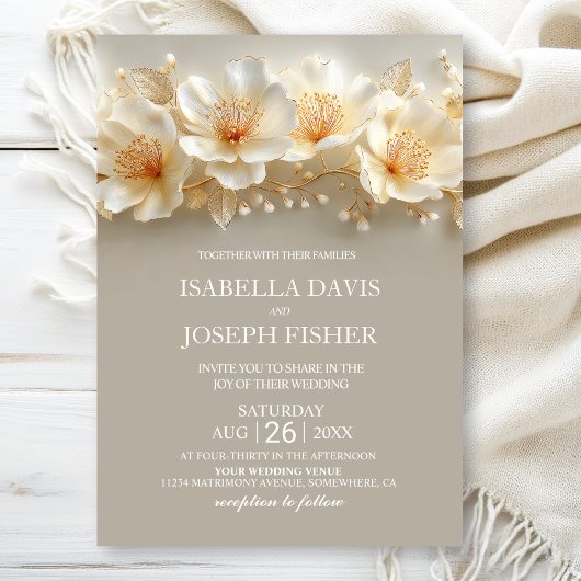 Invitation Elegant White and Gold Floral Wedding