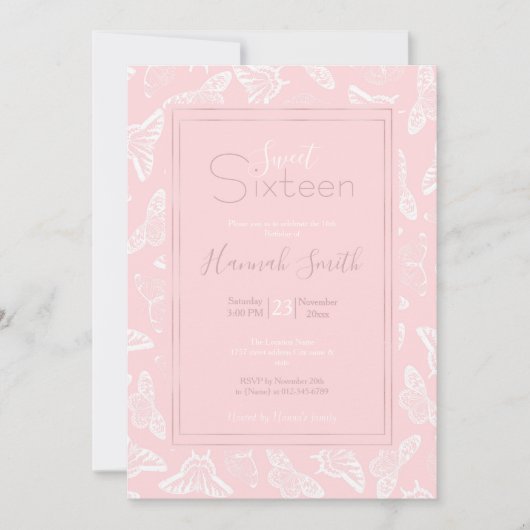 Invitation Elegant White Butterflies Rose Design (Devant)