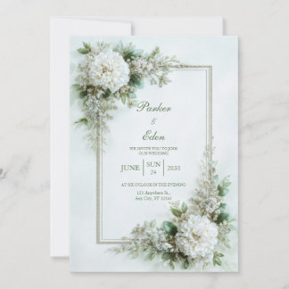 Invitation Elegant White Dahlia Botanical Frame Wedding