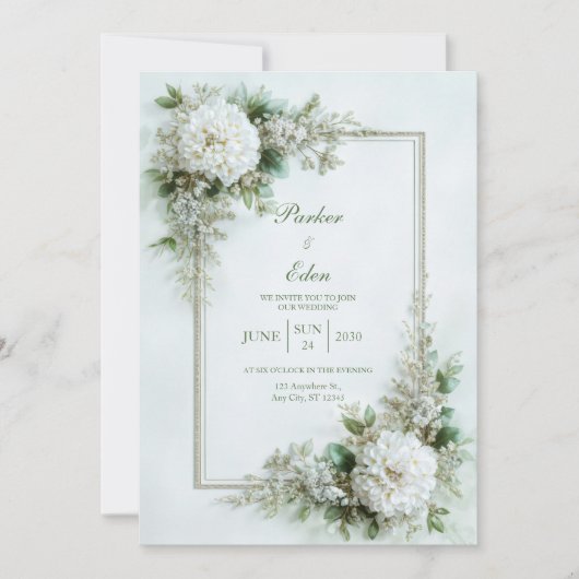 Invitation Elegant White Dahlia Botanical Frame Wedding (Devant)