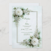 Invitation Elegant White Dahlia Botanical Frame Wedding (Devant / Derrière)