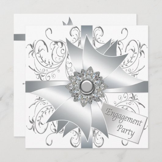 Invitation Élégant White Engagement Party (Devant / Derrière)