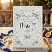 Invitation Elegant White Faux Embossed Bas-Relief Wedding 