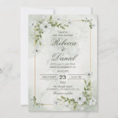 Invitation Elegant White Floral Wedding Greenery Gold Frame (Devant)