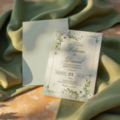 Invitation Elegant White Floral Wedding Greenery Gold Frame