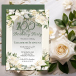 Invitation Elegant White Gardenia Floral 100th Birthday Party<br><div class="desc">Celebrate a milestone birthday with timeless elegance. This sophisticated 100th birthday party invitation features a soft botanical frame of white gardenia and lily florals and delicate greenery surrounding a refined sage green background. The graceful oval frame and classic typography create a polished, upscale look perfect for a stylish birthday celebration....</div>