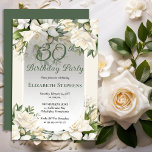 Invitation Elegant White Gardenia Floral 30th Birthday Party<br><div class="desc">Celebrate a milestone birthday with timeless elegance. This sophisticated 30th birthday party invitation features a soft botanical frame of white gardenia and lily florals and delicate greenery surrounding a refined sage green background. The graceful oval frame and classic typography create a polished, upscale look perfect for a stylish birthday celebration....</div>