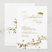 Invitation Élégant White Gold Dust Confetti Graduation (Devant / Derrière)