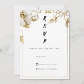 Invitation Elegant white gold flowers typography RSVP (Devant)