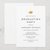 Invitation Élégant White Gold Grad Casquette Chic Graduation  (Devant / Derrière)