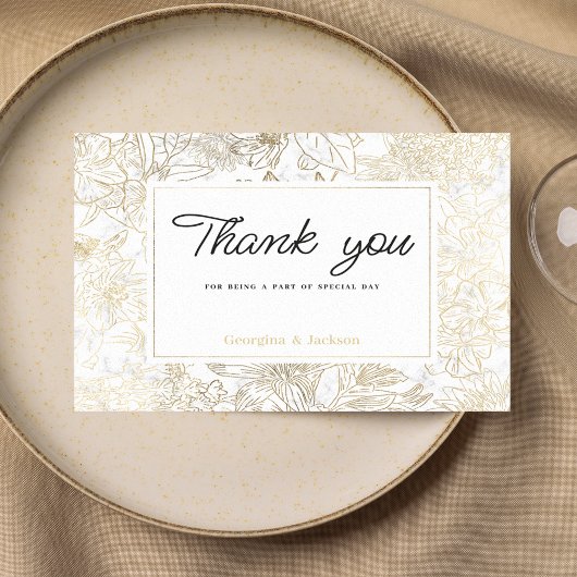 Invitation Elegant white gold gray marble floral Thank You