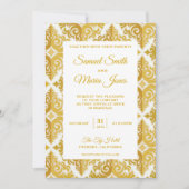 Invitation Elegant White Gold Mariage damassé (Devant)