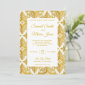 Invitation Elegant White Gold Mariage damassé (Debout devant)
