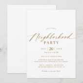 Invitation Elégant White & Gold Neighborhood Gathering Party (Devant / Derrière)